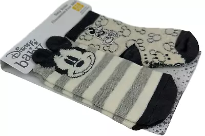 Disney Store Baby 2 Pk Grey Crew Cotton Cushion Stripe Mickey Mouse Socks 0-6 MO • $19.95