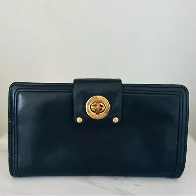 $59 • Buy Marc By Marc Jacobs Totally Turn-Lock Leather Wallet Black, Card Cash Coin Slots