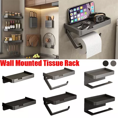 Space Metal Toilet Paper Roll Holder + Phone Shelf Easy Wall Mounted Tissue Rack • $15.99