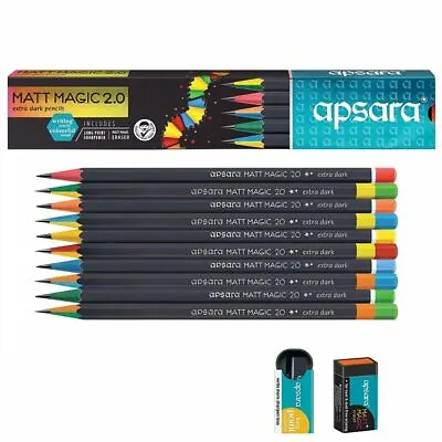 Apsara Matt Magic Extra Dark Pencil Free Sharpener + Eraser - Set Of 10 Pencils • $6.17