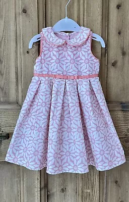 Marks & Spencer Baby Girl Pretty Summer Dress Age 6-9Mnths Pink/cream Floral VGC • £6