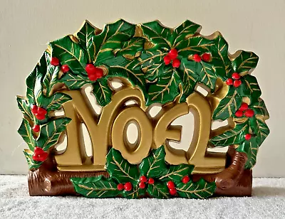 Vintage NOEL W/Holly & Berry On Yule Log Christmas Table Mantle Decor 9x13  1989 • $35