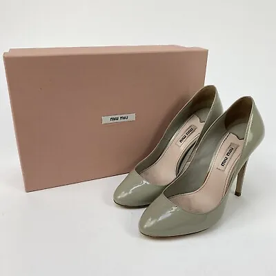 Miu Miu Grey Light Patent Pumps Heels Shoes Size 36 UK 3 • £39.99