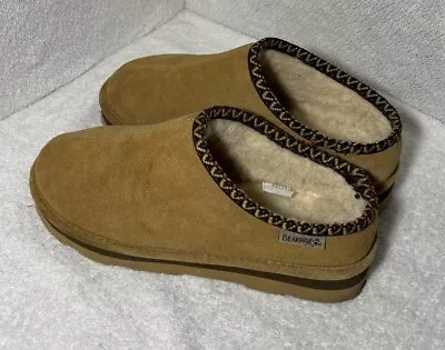 BEARPAW MARTIS Women's Sz 9 Platform Suede Beige & Brown Slipper Everyday Shoes • $45