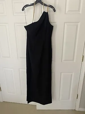 Aidan Aidan Mattox Black Column Dress Size 12 One Shoulder  Chain Neck • $50