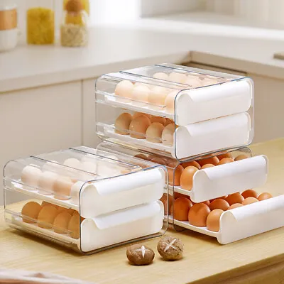 2 Tier Egg Holder Box Kitchen Refrigerator Cupboard Egg Storage Drawer Container • £8.45