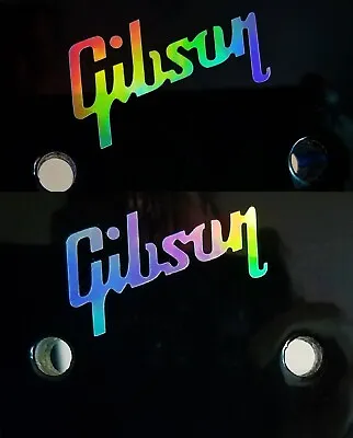 Gibson Guitar Headstock Logo Die-Cut Metalized Decal Oil Slick Aluminum OEM • $23.59