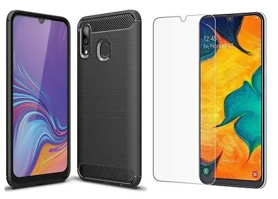 Carbon Fibre Shockproof Case + GLASS Screen Protector For Samsung Galaxy A10-A71 • £3.90