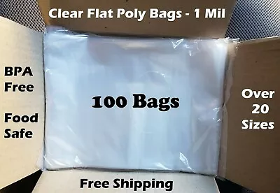 100 - Clear Plastic Bags Open Top Lay Flat 1 Mil Large Small 1Mil Poly Bolsas • $8.22