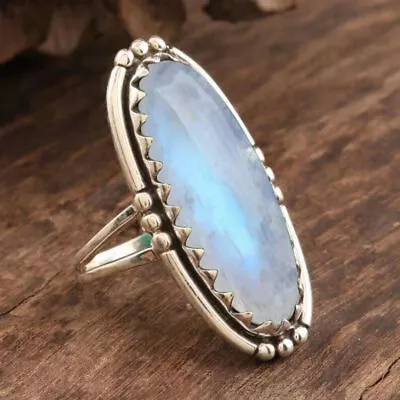 Large Bezel Cut Moonstone Gemstone Rings 925 Sterling Silver Statement Ring MJ05 • $18.73