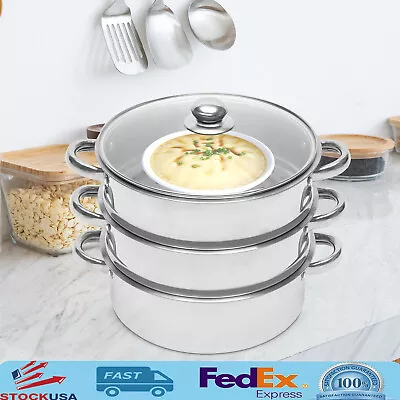 5 Tier Stainless Steel Steamer Cooker Steam Pot Kitchen Food Cooking + Glass Lid • $45