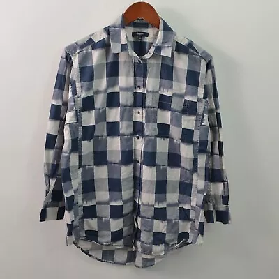 Madewell Shirt Womens Small Long Sleeve Oversized Relaxed Blue Cotton Plaid S • $5.98