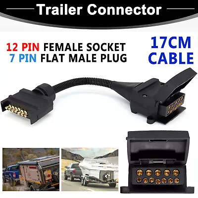 12 Pin Female Socket To 7 Pin Flat Male Plug Trailer Wiring Connector Adaptor AU • $14.99