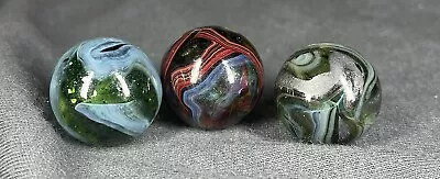 STUNNING JABO MOON GLOW TRIO MARBLES : Oxblood Mica Metal: Must See! • $24.99