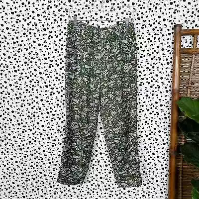 J. Crew Collection | Silk Jungle Cat Print Pull On Green Straight Leg Pants 4 • $65