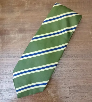Racing Green Men's Tie Green Gold Blue Striped 100% Silk Good Condition (b21) • £12