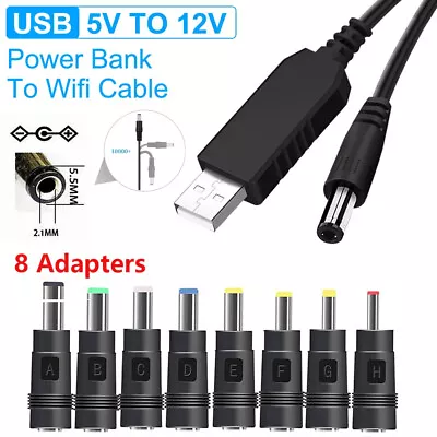 DC 5V To 12V Power Supply USB To 5.5 X 2.1mm Jack Plug Charger Cable With 8 Tips • $10.69