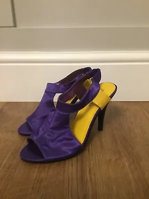 Liberta Ladies Purple Yellow Satin High Heel Stiletto Shoes Size 4 Brand New • £12.50