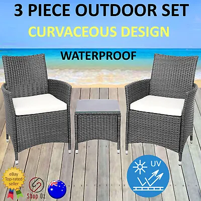 $238.99 • Buy New 3pc WICKER OUTDOOR DINING TABLE CHAIR SET Patio Garden Furniture 2 Setting