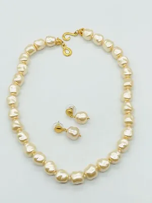 RARE Vtg MMA Metropolitan Museum Of Art Pearl Beads Pierce Earrings Necklace Set • $148.75