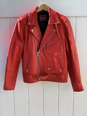 Mens Reclaimed Vintage Red Leather Biker Jacket Size US Medium  • $160