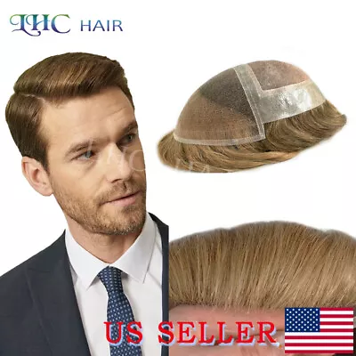 Lace Front Mens Toupee Human Hair System Natural Hairline Brown Blonde Hairpiece • $149