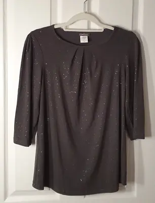 Kim & Co Galaxy Foil Jersey 3/4 Sleeve Top Black Small Brand New Pewter • £14