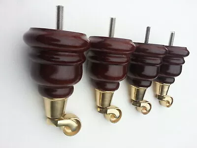 4 X New Furniture / Sofa / Chair Wooden Feet / Legs. Chrome Or Brass Castors!! • £33.60