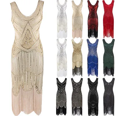 Women 20's Vintage Gatsby Charleston Sequin Tassel Party Flapper Dress Plus Size • £16.79