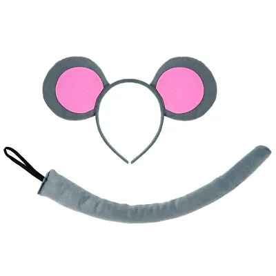 Pink & Gray Mouse-A-Like Ears Headband Tail Costume Set - 3 Blind Mice Party Kit • $6.88
