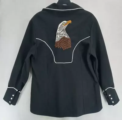 Vintage Western Black Embroidered Eagle Pearl Snap Mens Long Sleeve Shirt • $49.95