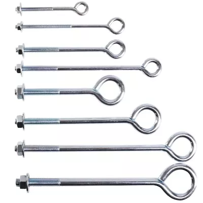 £5 • Buy Choose M6-M12 EYE BOLTS NUTS/WASHERS 100-250mm BZP Steel Fencing Support