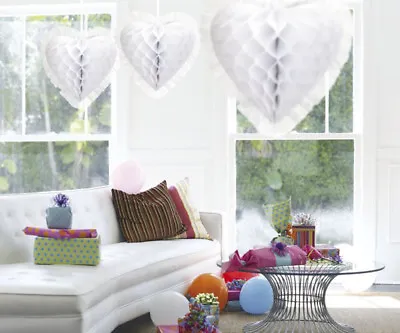 White Deluxe Hanging Honeycomb Wedding Party Decoration Heart • £6.99