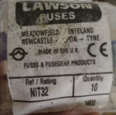£3.50 • Buy LAWSON Fuse NIT32  32A BS88 415V Cartridge Fuse Link JPSF806
