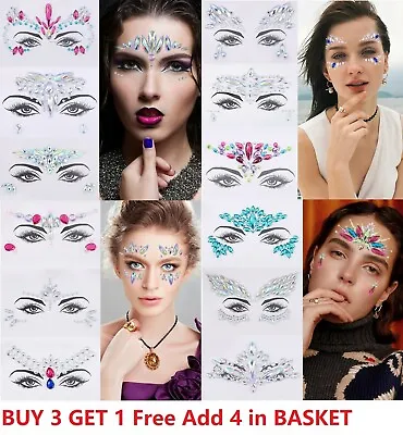 Face Gems Adhesive Glitter Jewel Tattoo Sticker Festival Rave Party Body Make Up • £1.99