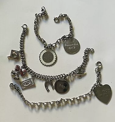 ☀️Vtg Sterling Silver Charm Bracelets W Charms Lot Of 3 1960s 39.3 Grams • $3.25