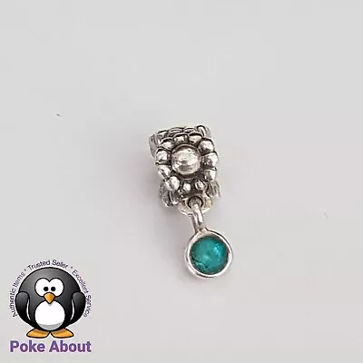 Authentic Pandora Aqua Blue Dew Drop Topaz Flower Dangle Silver Charm 790386 • $45