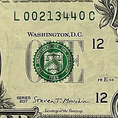 Quinary Fancy Serial Number One Dollar Bill L00213440C FW Only 0s 1s 2s 3s 4s • $3.95