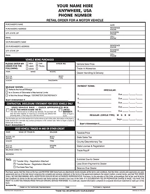 100 2-part NCR Carbonless Auto Sales Form - RETAIL BUYER'S ORDER • $44