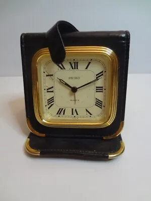 Vtg Seiko Travel Alarm Clock Quartz Leather Wallet Cover Case Classy New Battery • $25.92