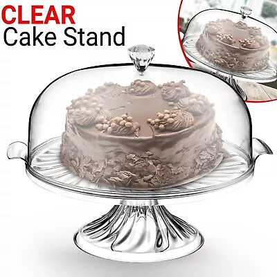 Large Cake Stand With Lid Dome Crystal Effect Finish Cake Display Serving Plate • £16.85