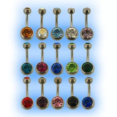 £3.99 • Buy Titanium Jewelled Belly Bar UK Made Grade 23 6AL-4V ELi 6mm 8mm 10mm 12mm 14mm