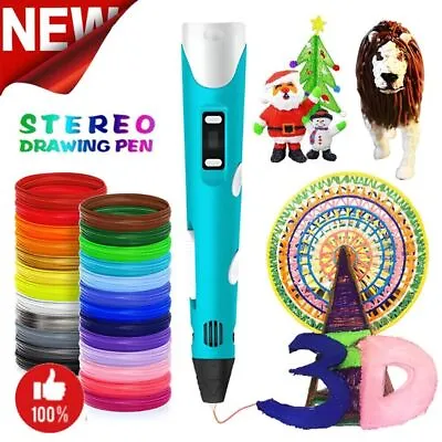 3D Print Pen Drawing Pen+ LCD Screen+ 12 Colors PLA Filaments+ USB Birthday Gift • £4.98