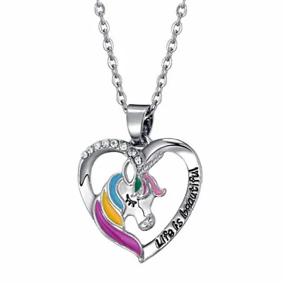 £5.94 • Buy CHILDREN's Girl Jewellery UNICORN HEART Necklace 925 Sterling Silver Alloy Charm