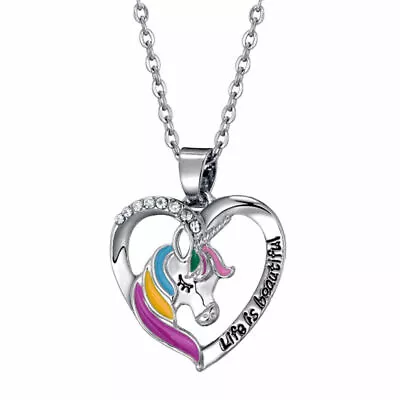 CHILDREN's Girl Jewellery UNICORN HEART Necklace 925 Sterling Silver Alloy Charm • £5.94