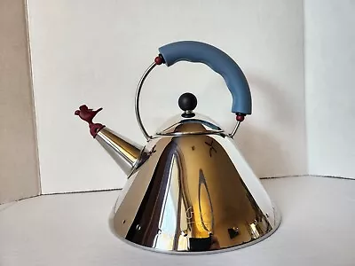 SIGNED Alessi By Michael Graves Stainless Steel Kettle With Bird Whistle Blue  • $280