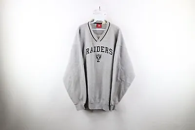 Vtg Y2K Mens 4XL Distressed Spell Out Oakland Raiders Football Sweatshirt Gray • $40.45