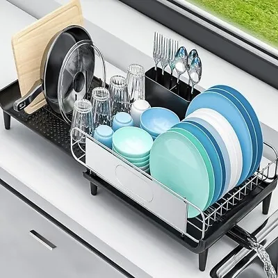 TOOLF Dish Rack Stainless Steel Dish Drying Rack Expandable Black • $39.99