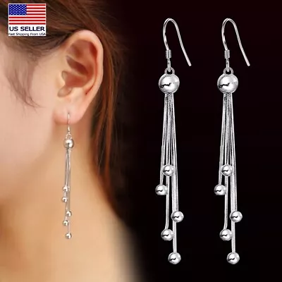 Fashion Women 925 Sterling Silver Jewelry Earrings Retro Sphere Long Tassel 2019 • $6.99