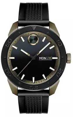 Movado Bold 43.5 Mm Steel Black Dial Rubber Strap Men's Watch 3600452 • $219